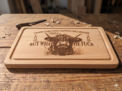 "What the F**k" Beech Wood Chopping Board - Highland Cow