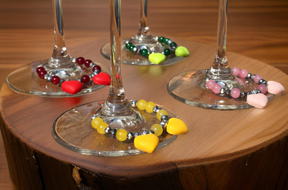 Heart Wine Glass Charms - Handmade 4 pack beaded drinks charms