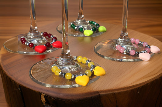 Heart Wine Glass Charms - Handmade 4 pack beaded drinks charms
