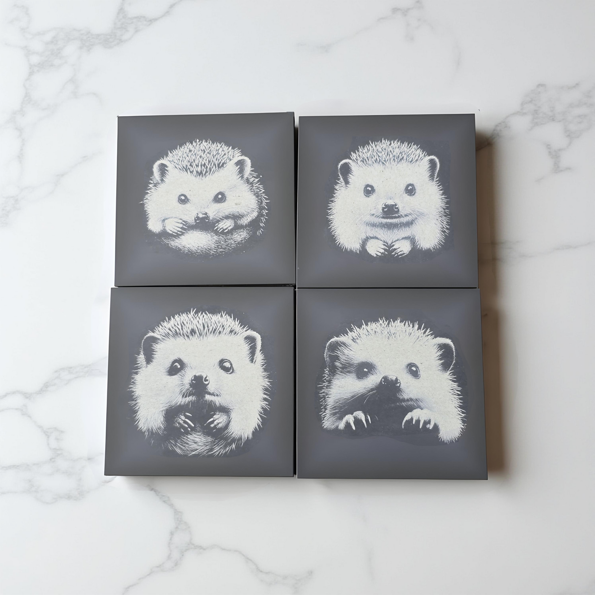 Hedgehog Slate Coaster Set - 4 pack drinks mat set