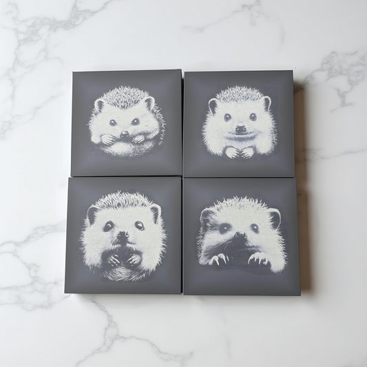 Hedgehog Slate Coaster Set - 4 pack drinks mat set