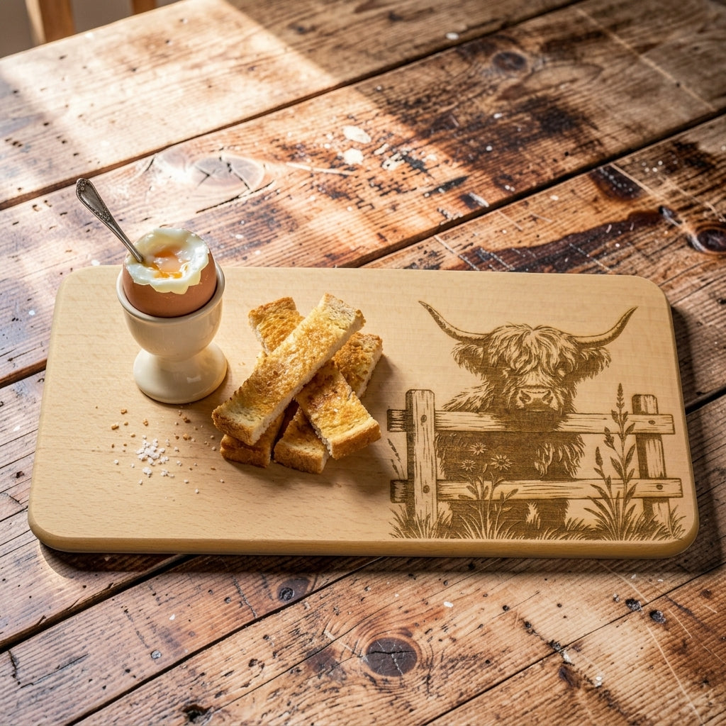 Highland Cow Engraved Wooden Breakfast Board