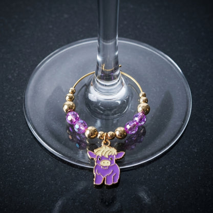 Handcrafted Highland Cow Wine Glass Charms | Set of 4