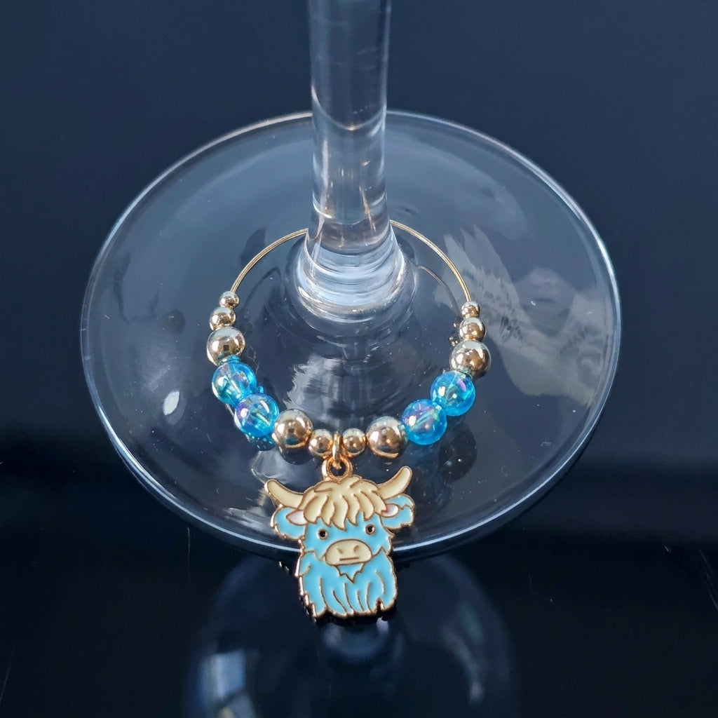 Handcrafted Highland Cow Wine Glass Charms | Set of 4