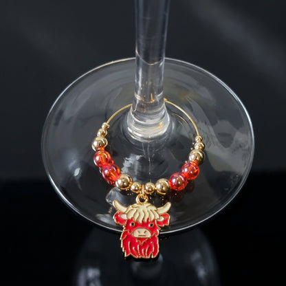 Handcrafted Highland Cow Wine Glass Charms | Set of 4
