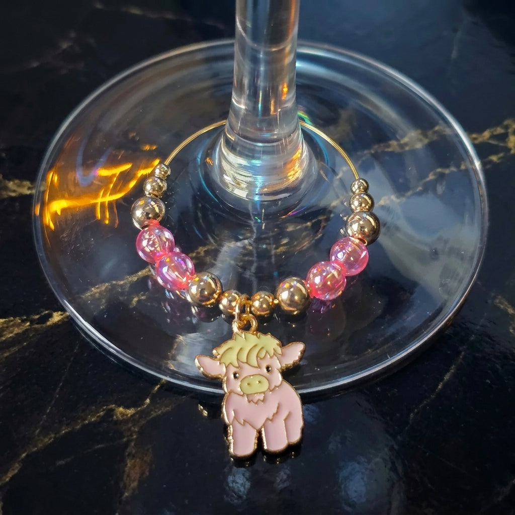 Handcrafted Highland Cow Wine Glass Charms | Set of 4