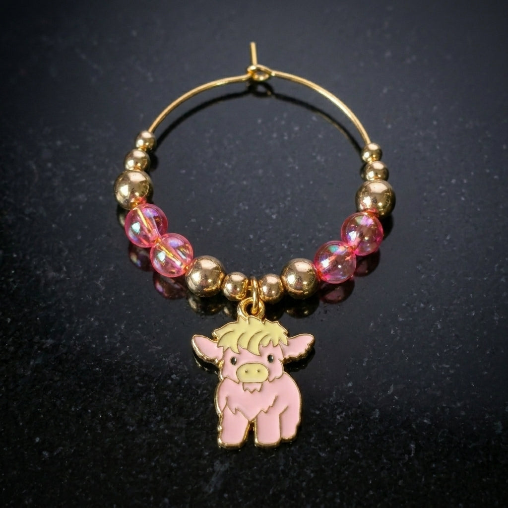 Handcrafted Highland Cow Wine Glass Charms | Set of 4