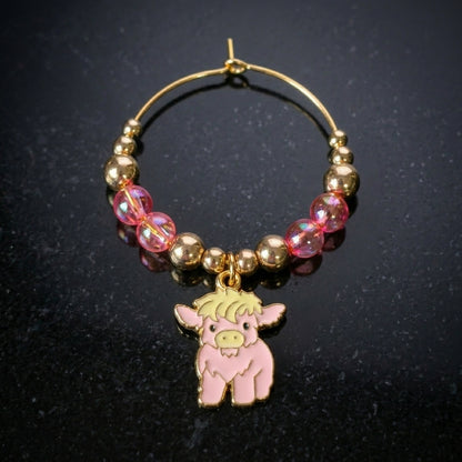 Handcrafted Highland Cow Wine Glass Charms | Set of 4