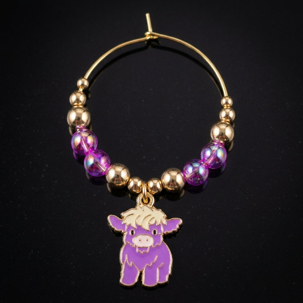 Handcrafted Highland Cow Wine Glass Charms | Set of 4