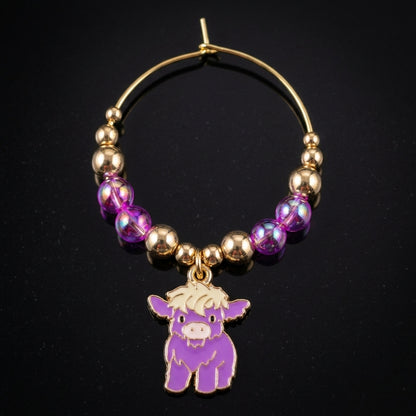 Handcrafted Highland Cow Wine Glass Charms | Set of 4