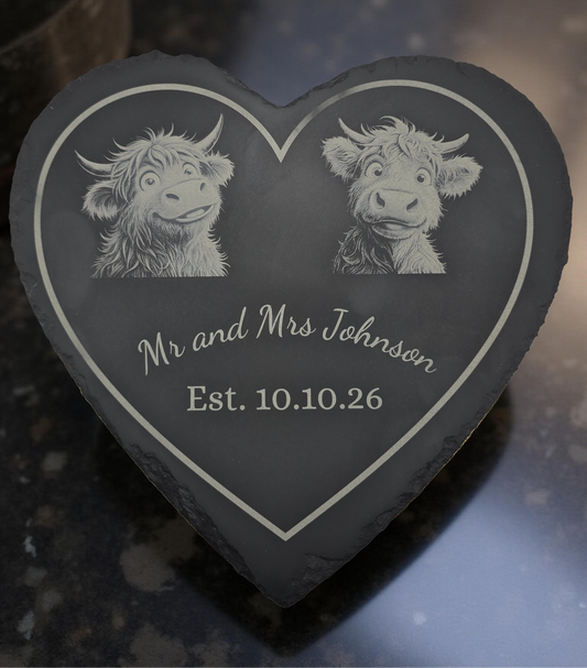 Personalised Highland Cow Heart Slate
