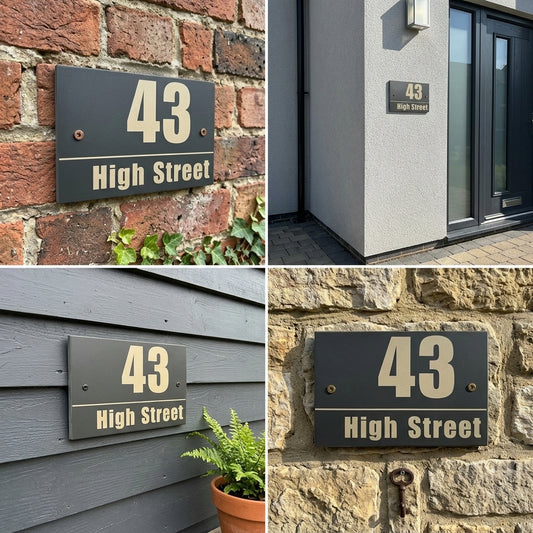 Contemporary Engraved Slate House Number & Street Sign