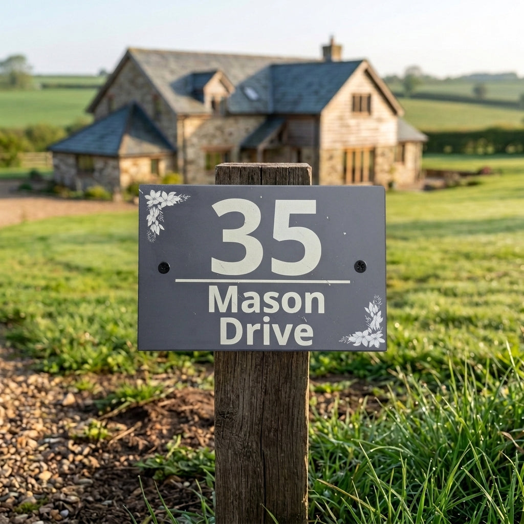 Personalised Floral Slate House Sign