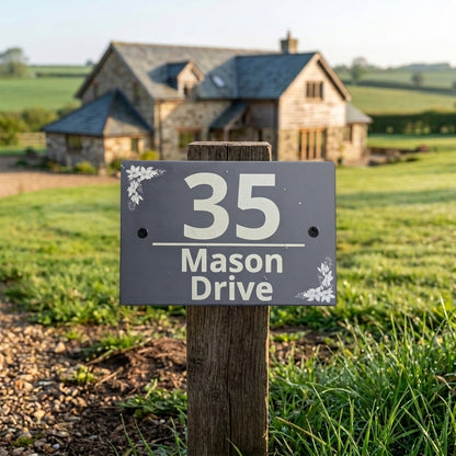 Personalised Floral Slate House Sign