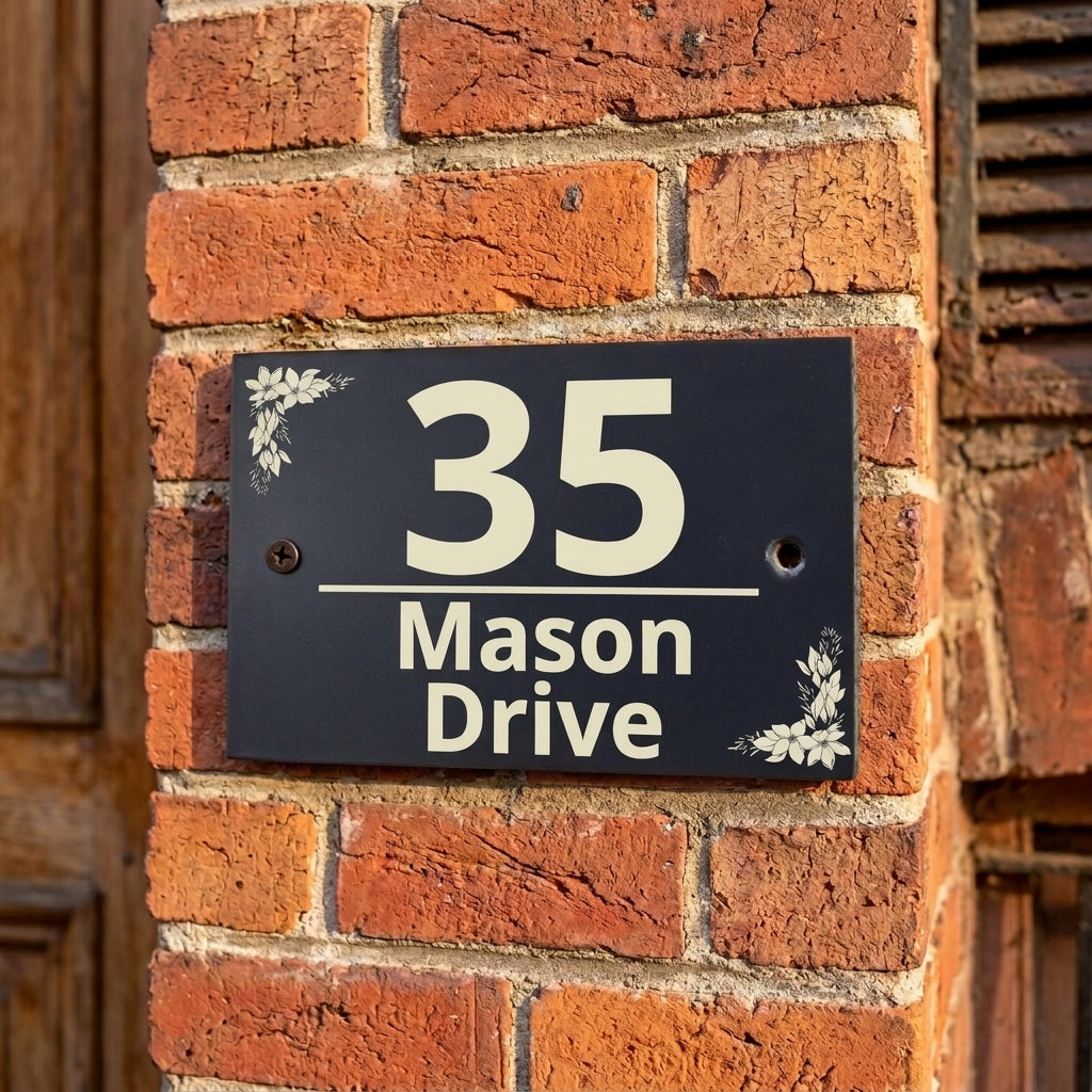 Personalised Floral Slate House Sign