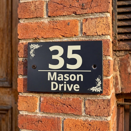 Personalised Floral Slate House Sign