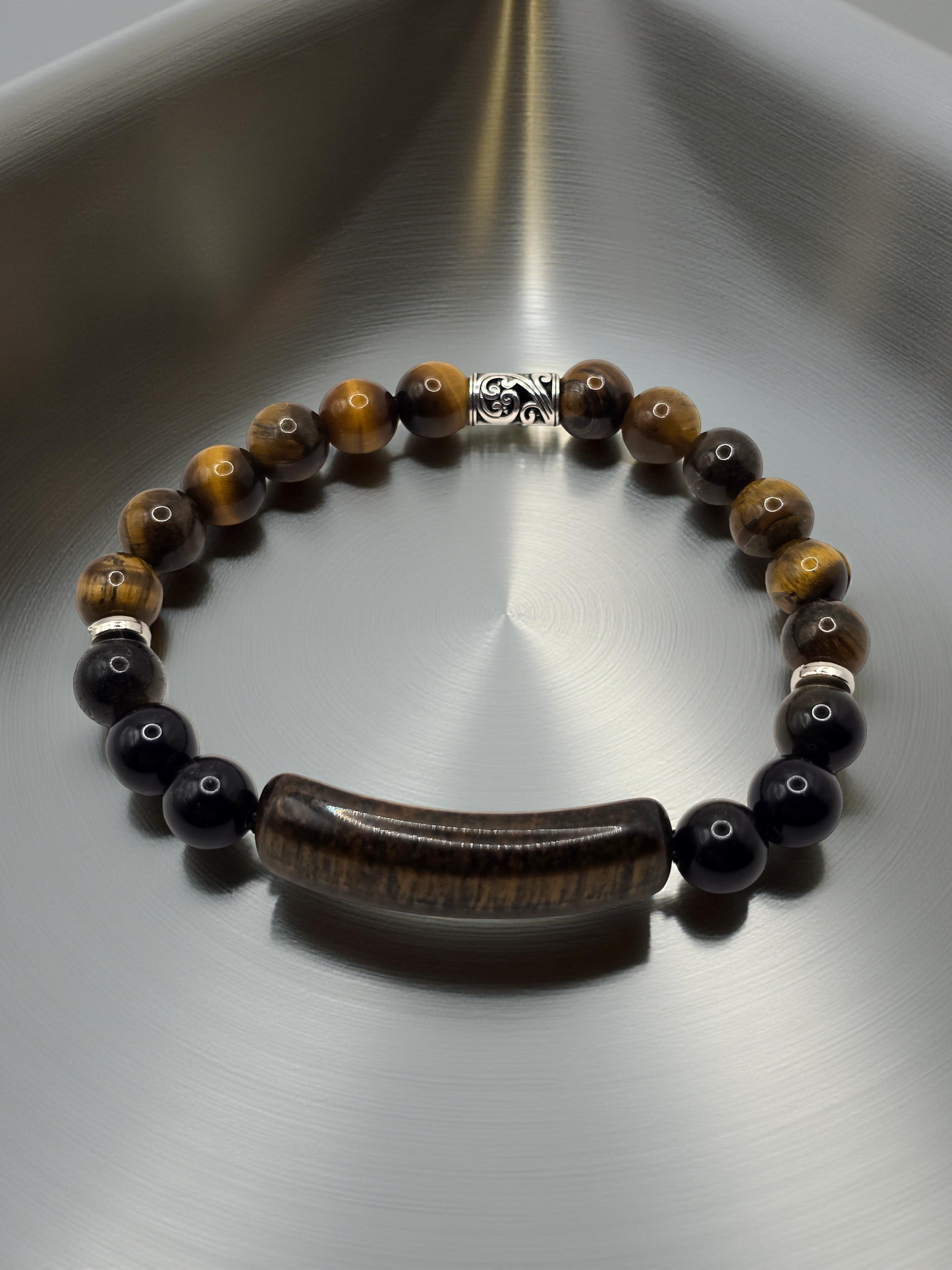 Mens tigers eye bar bead bracelet - Elasticated stone beaded bracelet