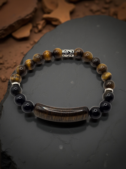 Mens tigers eye bar bead bracelet - Elasticated stone beaded bracelet