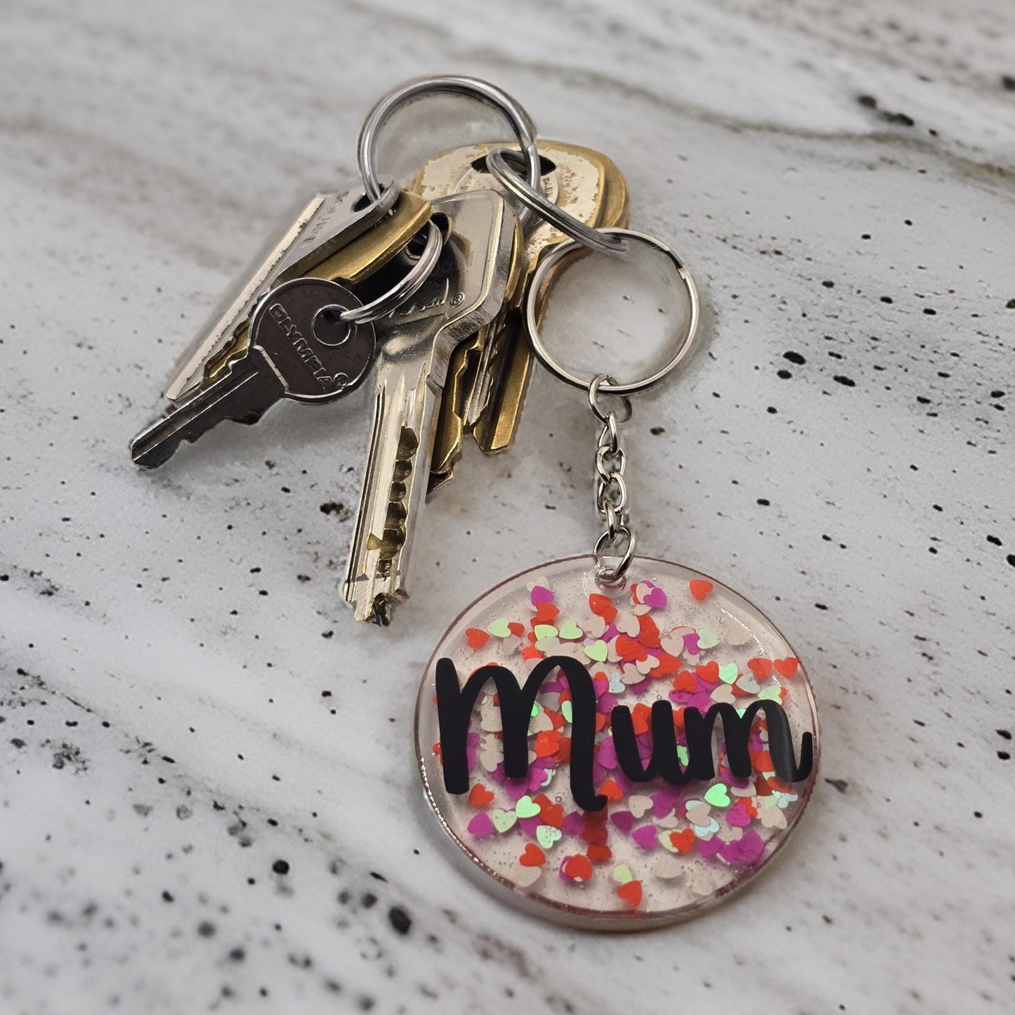 "Mum" Glitter hearts keyring / bag accessory