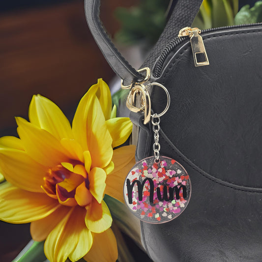 "Mum" Glitter hearts keyring / bag accessory