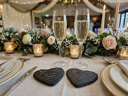 Personalised Heart Slate Coaster - Wedding & Anniversary Gift
