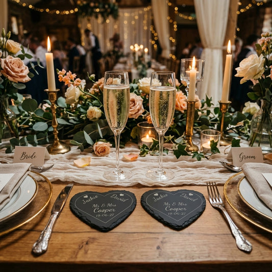 Personalised Heart Slate Coaster - Wedding & Anniversary Gift