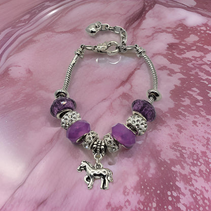 Girls Pony Charm Bracelet - 7 inch bracelet with 1.5 inch extension chain