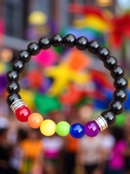 Unisex Rainbow Pride Bracelet - Beaded elastic armband to stretch to most wrist sizes
