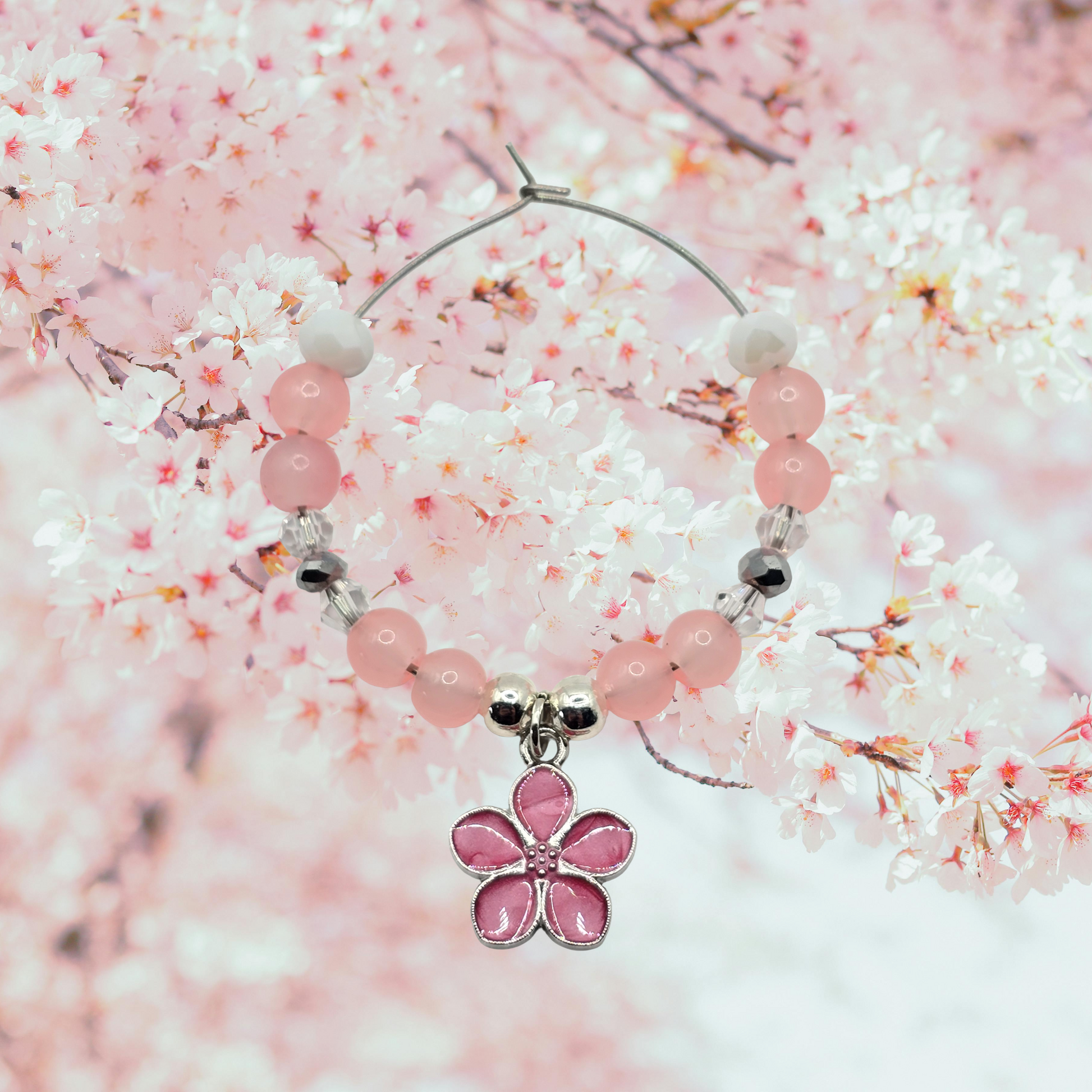 Sakura Cocktail Glass Charms - Floral Wine Glass Charms