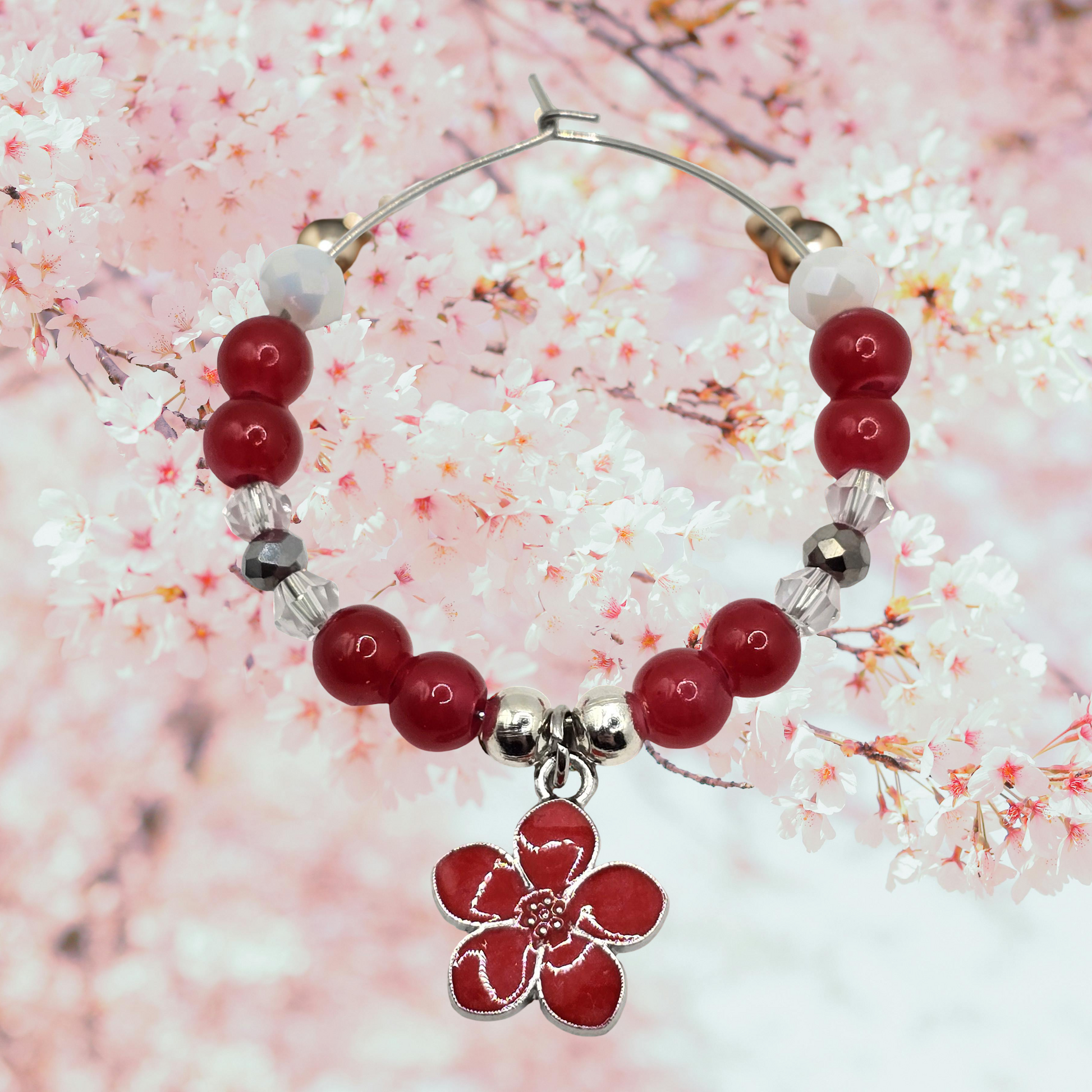 Sakura Cocktail Glass Charms - Floral Wine Glass Charms