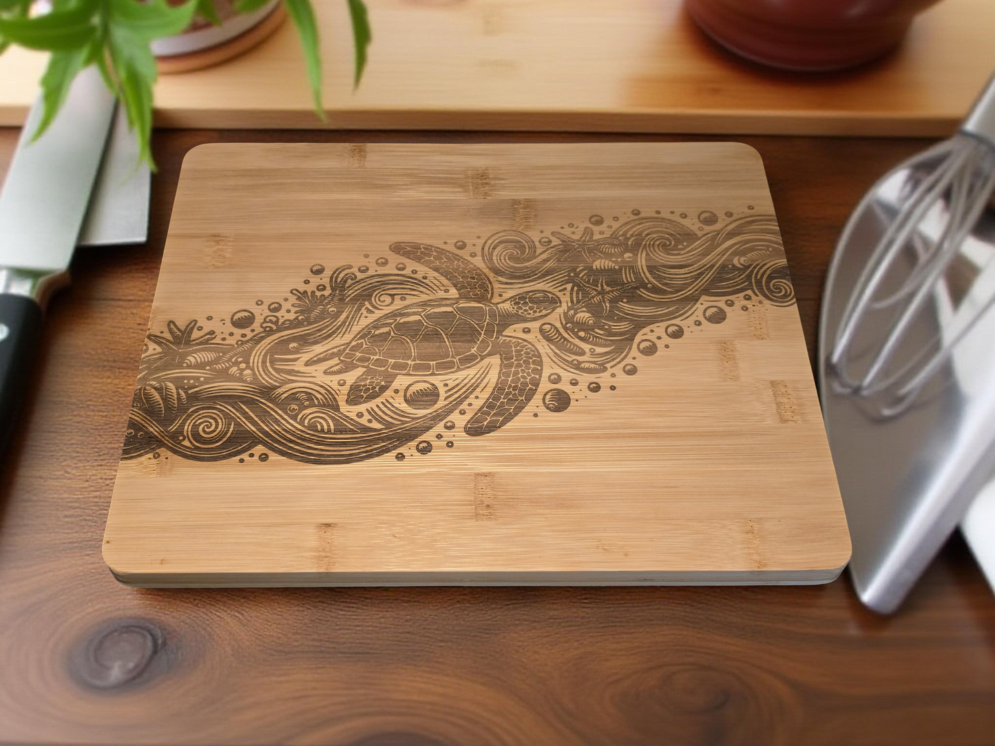 Sea Turtle chopping board - Ocean themed bamboo cutting board