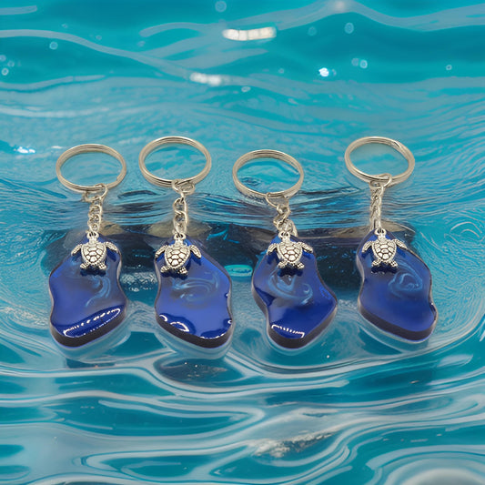 Sea Turtle Resin Keyring - Handmade Ocean scene blue resin accessory