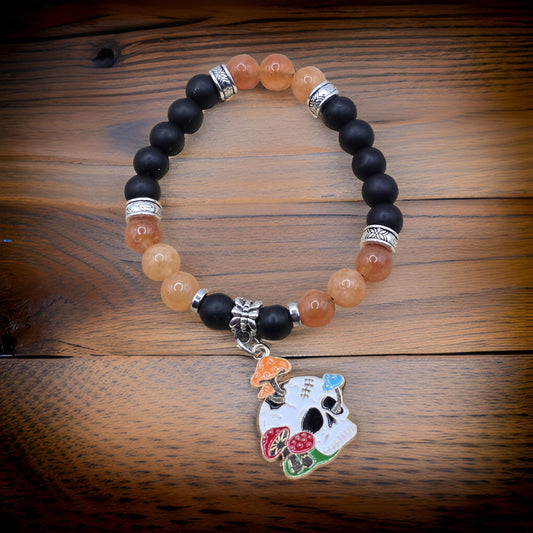 Beaded Skull Bracelet - Halloween elastic stretch bracelet to fit most wrist sizes