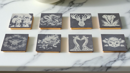 Various Animal design slate coasters - Stag, Dragon, Bee, Cow, Lion, Giraffe, Elephant