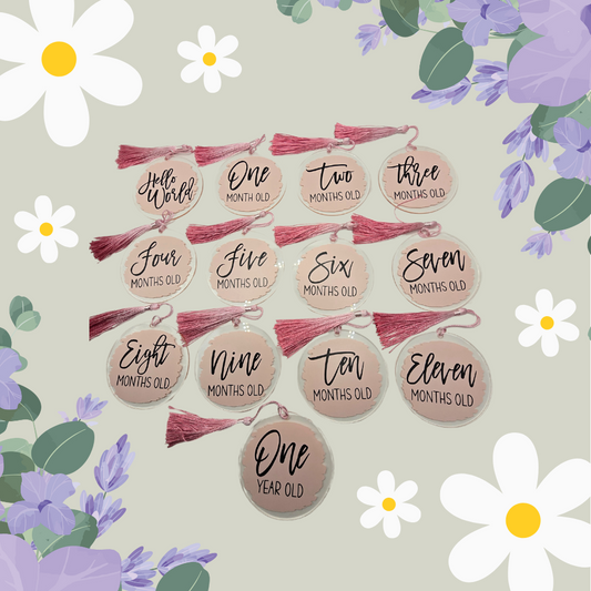 Baby Milestone Discs - 7.5cm acrylic progress markers for baby's first year - Pack of 13 discs