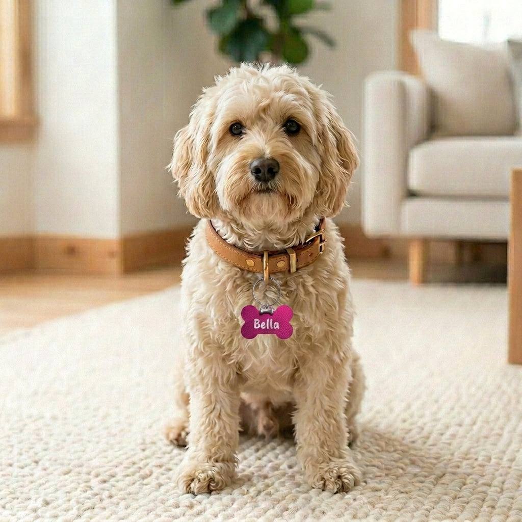 Engraved Dog Name Tags with Bone Charm