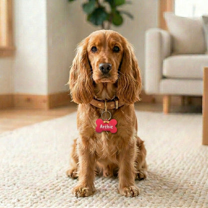 Engraved Dog Name Tags with Bone Charm