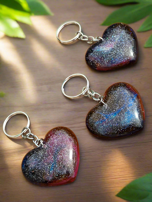 Cosmic Heart Keyring, Galaxy effect resin key / bag accessory