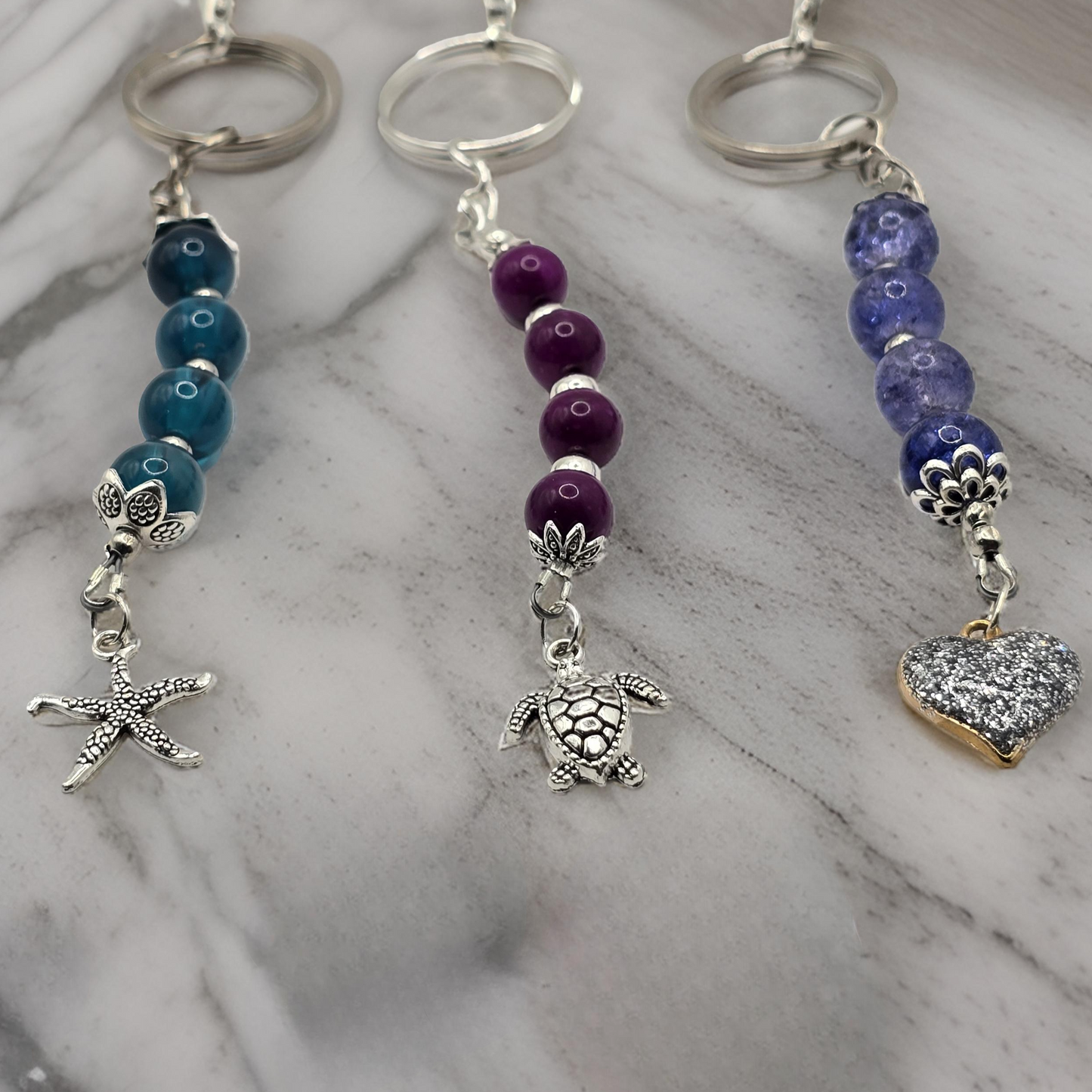 Silver Heart / Starfish / Sea Turtle, Zipper Pull Charm - Bag Accessory - Keyring