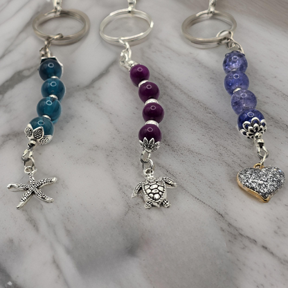 Silver Heart / Starfish / Sea Turtle, Zipper Pull Charm - Bag Accessory - Keyring