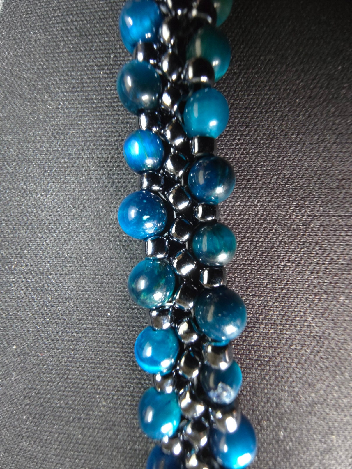 Tigers eye and Hematite Toho beaded band bracelet - Handwoven seed beads with Toggle Clasp