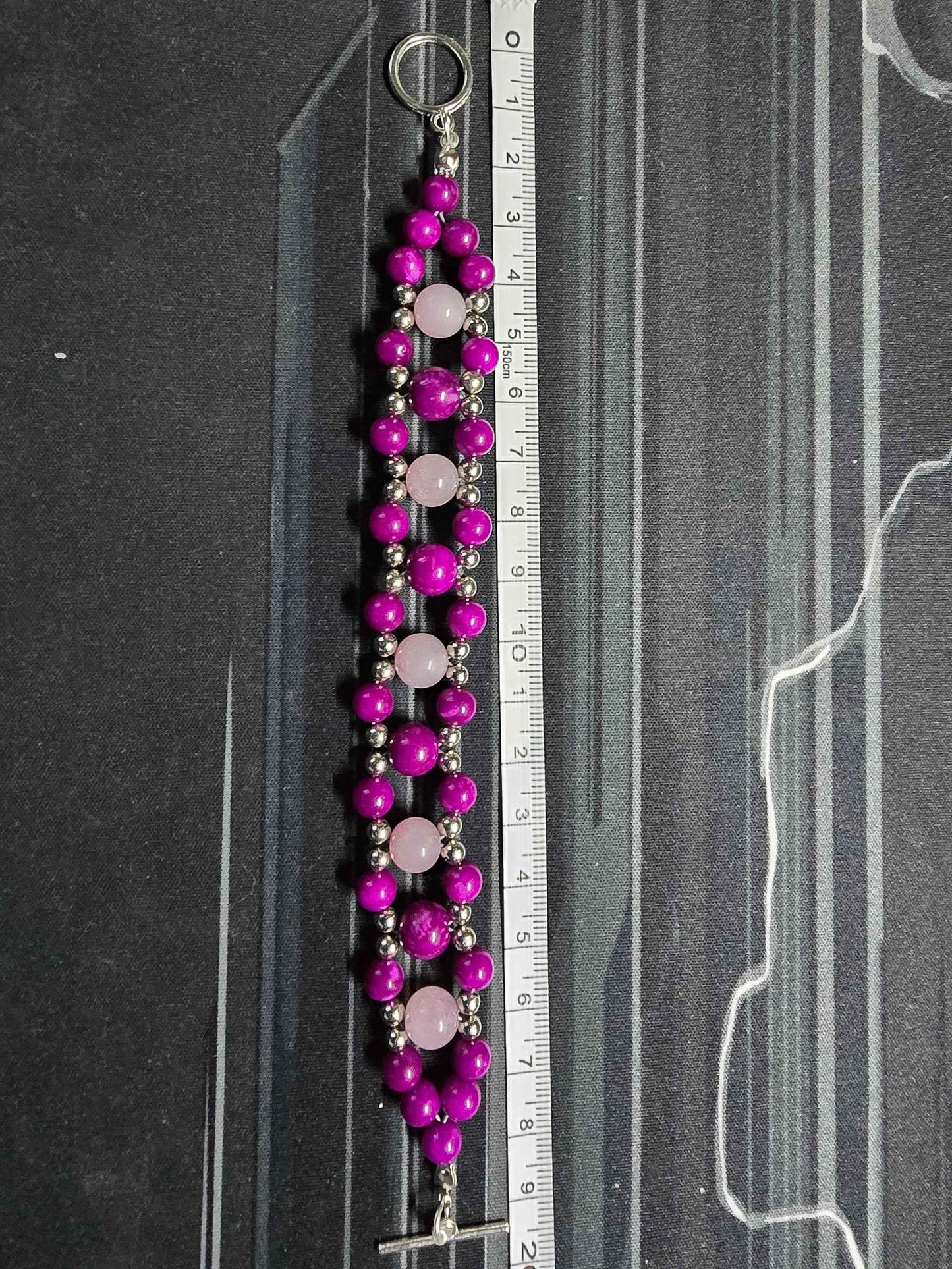 Women's Beaded Band Bracelet - Pink, Purple and Silver Bracelet