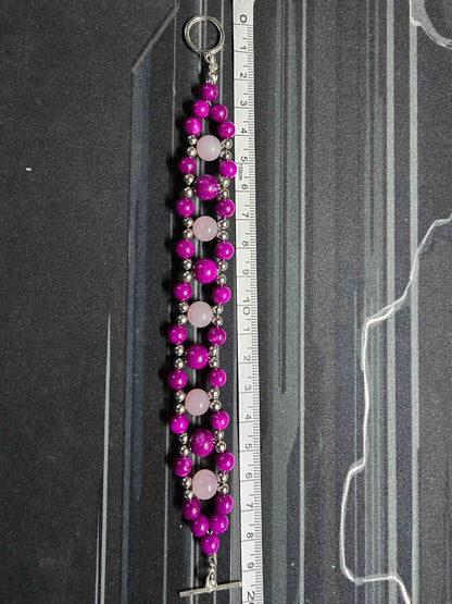 Women's Beaded Band Bracelet - Pink, Purple and Silver Bracelet