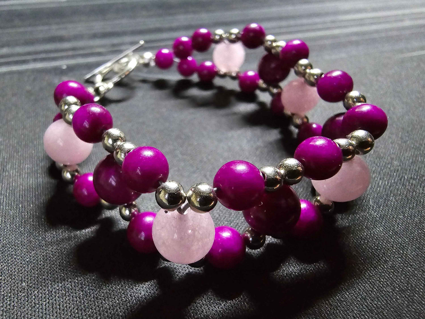 Women's Beaded Band Bracelet - Pink, Purple and Silver Bracelet