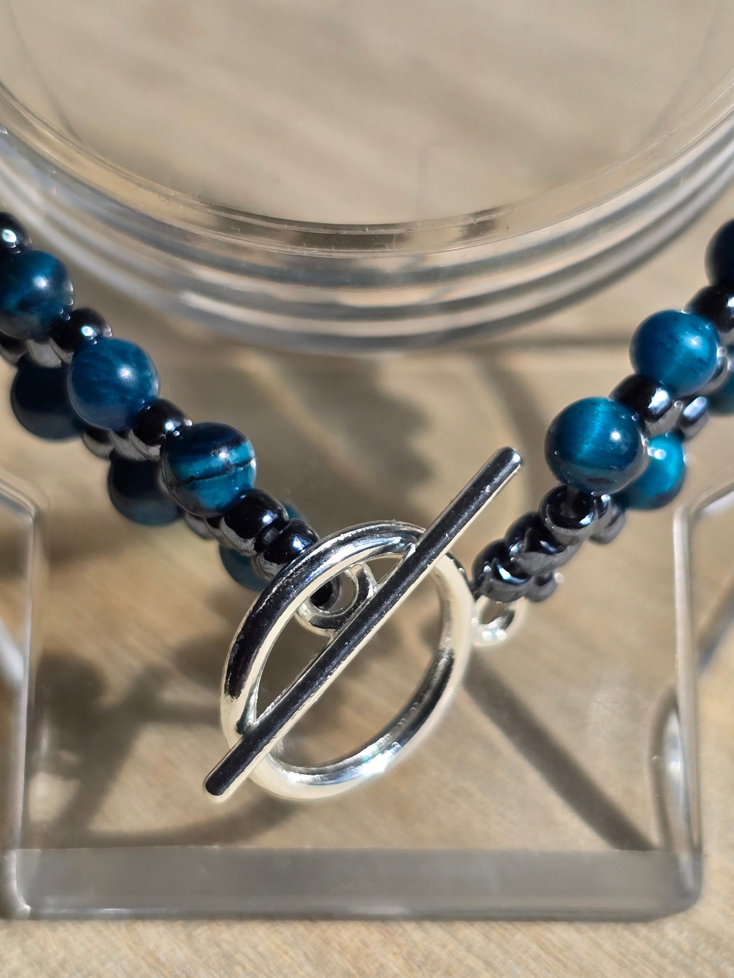 Tigers eye and Hematite Toho beaded band bracelet - Handwoven seed beads with Toggle Clasp