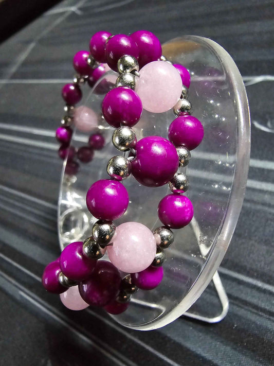 Women's Beaded Band Bracelet - Pink, Purple and Silver Bracelet