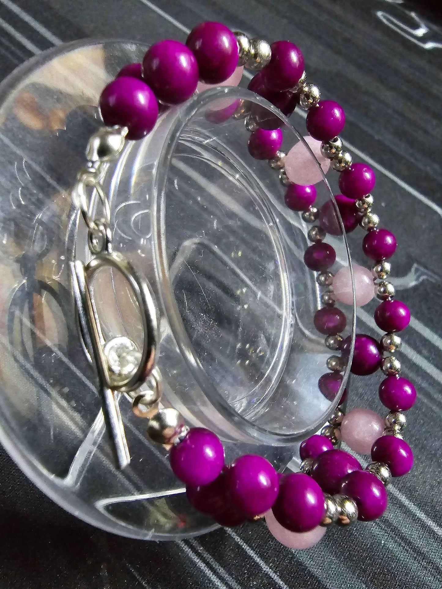 Women's Beaded Band Bracelet - Pink, Purple and Silver Bracelet