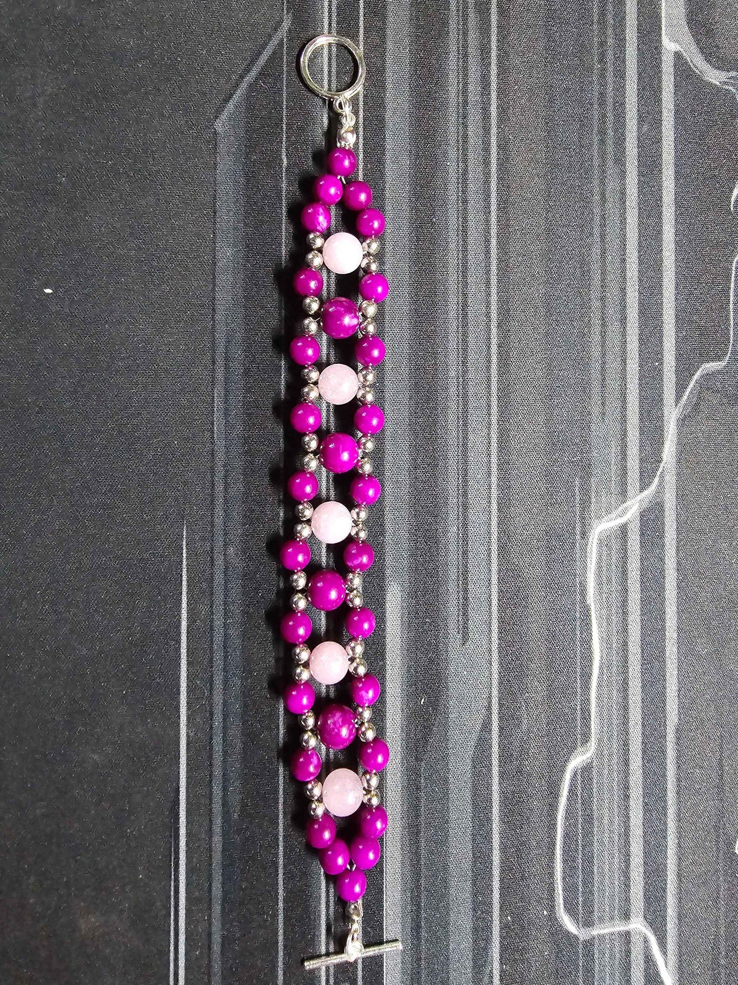 Women's Beaded Band Bracelet - Pink, Purple and Silver Bracelet