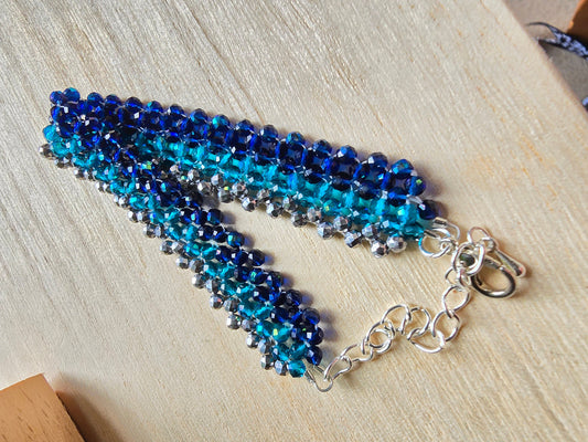 Ombre effect micro crystal beaded bracelet – Blue, Silver