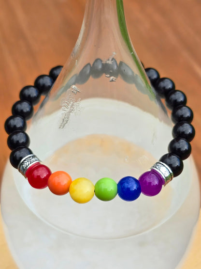 Unisex Rainbow Pride Bracelet - Beaded elastic armband to stretch to most wrist sizes